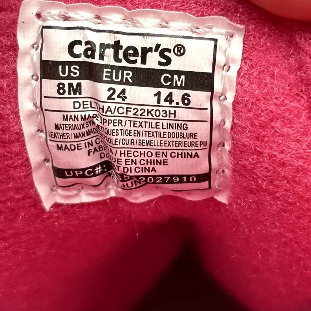 Carters‎ Toddler Girl's Snow Boots Size 8 Pink Navy Blue Slip on Warm & Comfy